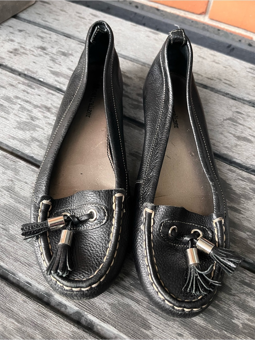 Women's Black Leather Tassel Moccasin Flats